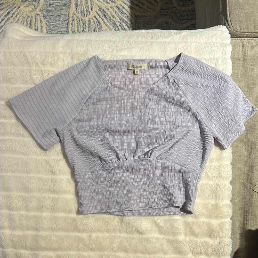 Madewell Purple Ruched Crop Blouse